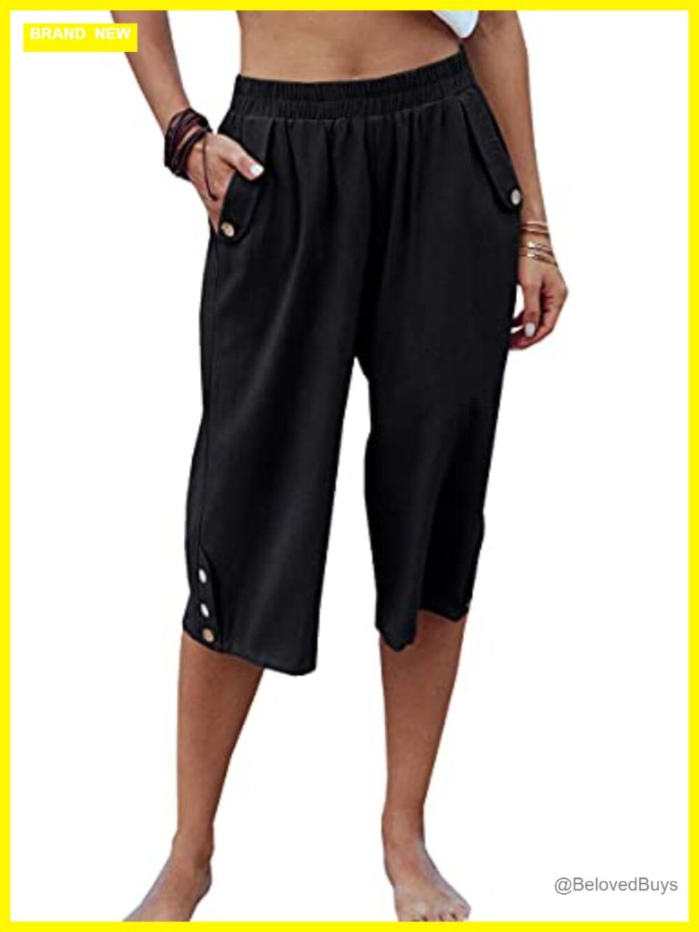 Women's Cotton 3/4 Capri Harem Pants with Pockets Casual Loose Yoga Trousers